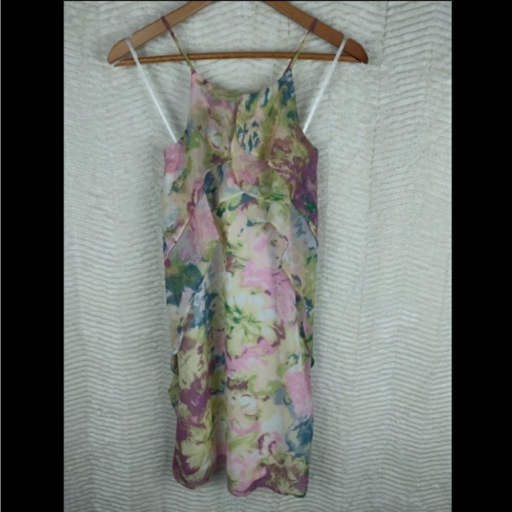 BCBGMaxAzria Floral Mini Dress Spaghetti Strap Ruffle NWT Small - Picture 5 of 6